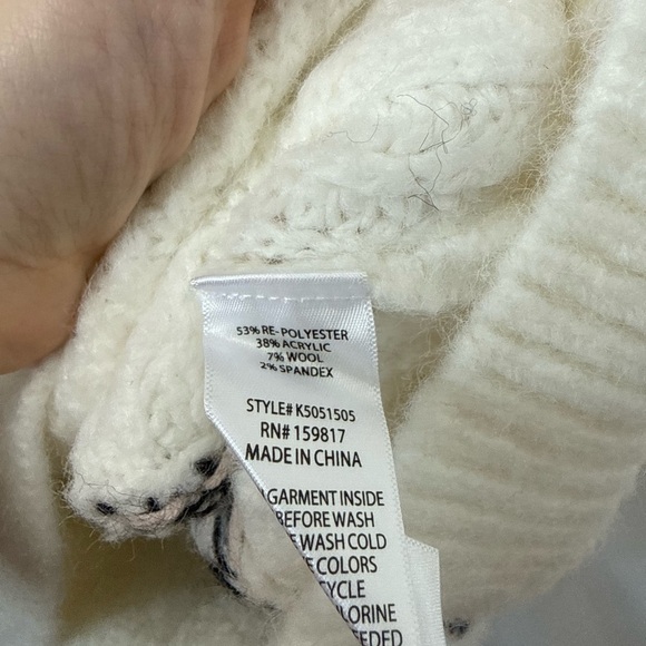 Altar'd State White Sweater with Black and Pink Pattern - Picture 7 of 8